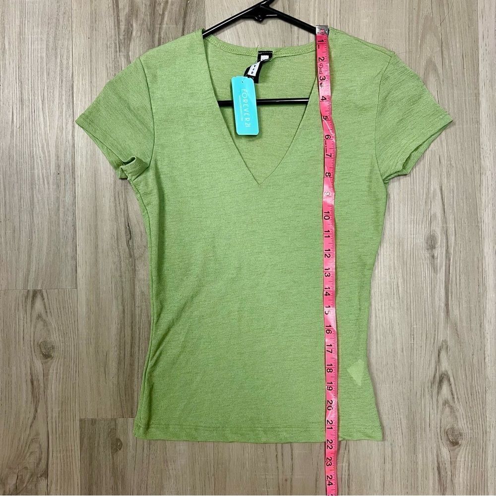 Forever 21 vintage y2k deadstock green v neck top sz M stretchy - Picture 8 of 12